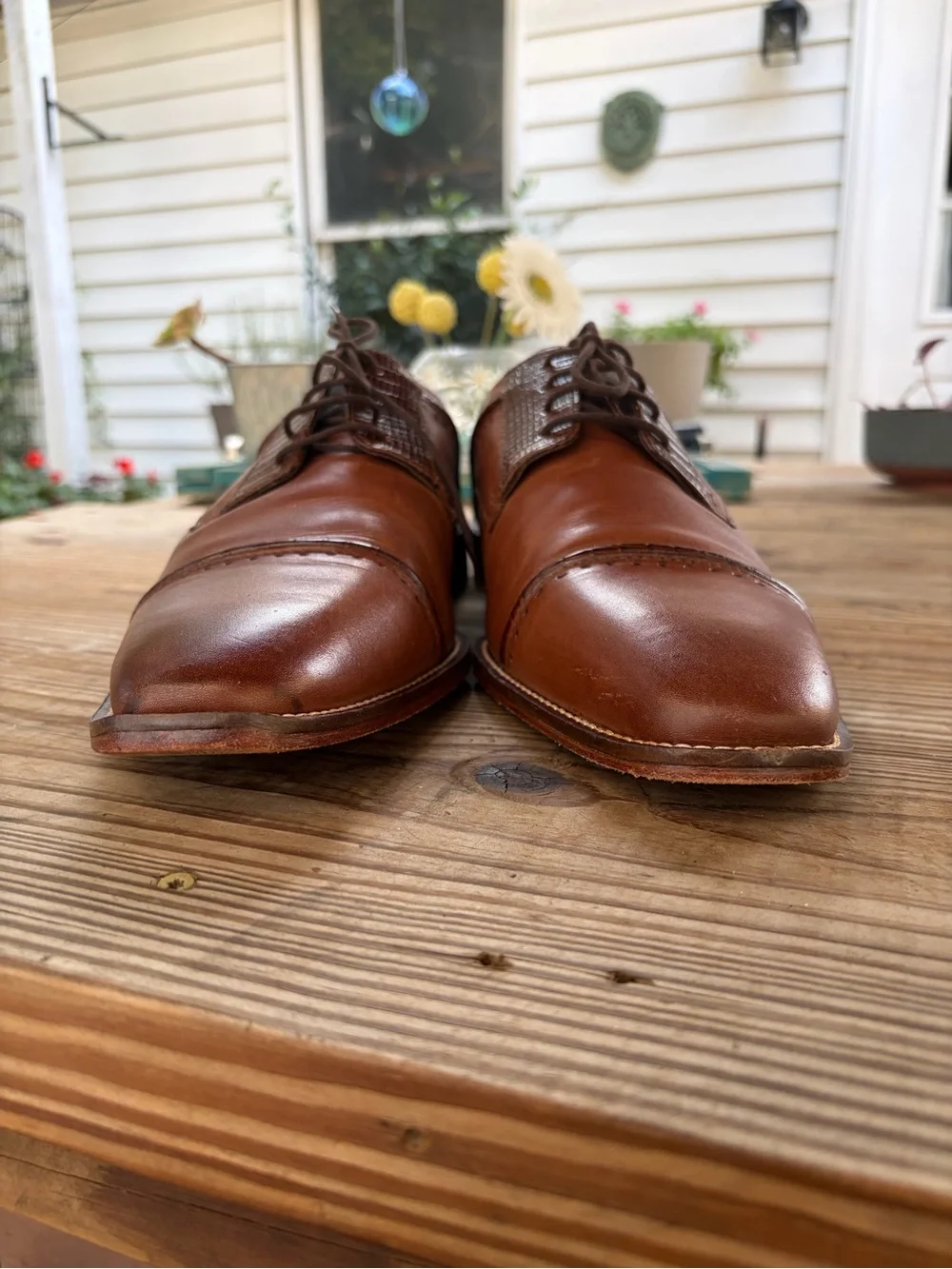 Stacy Adams Men’s Brown Leather Cap Toe Oxford Dress Shoes Croc Embossed